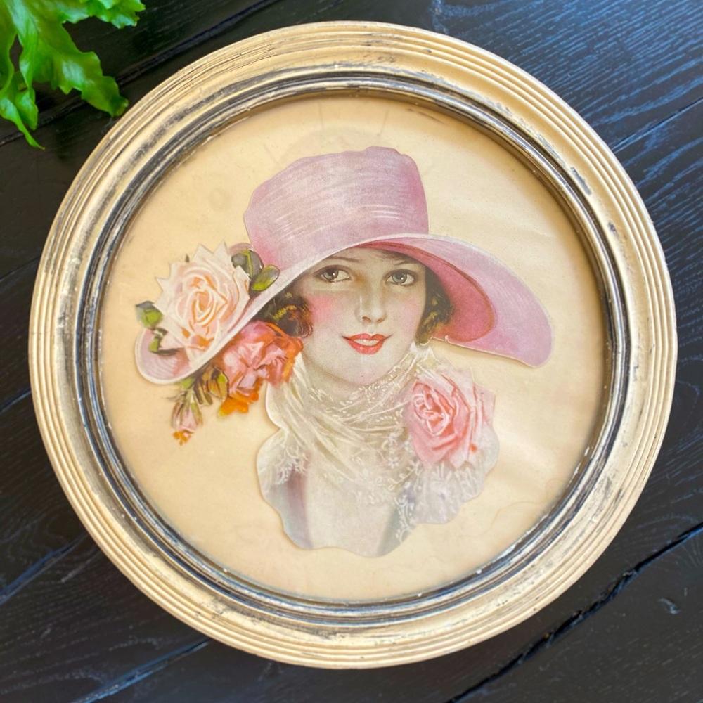 Vintage Beauty in a Pink Bonnet Round Portrait